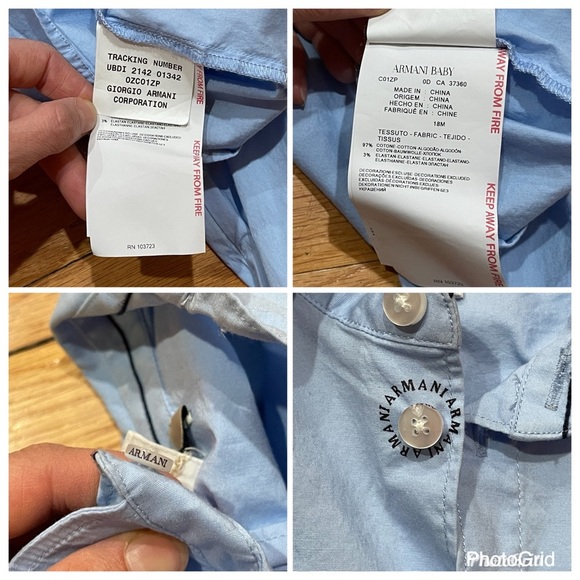 Giorgio Armani Baby Toddler Boy Button Down Shirt Size 18M Blue Cotton EUC - Picture 3 of 14